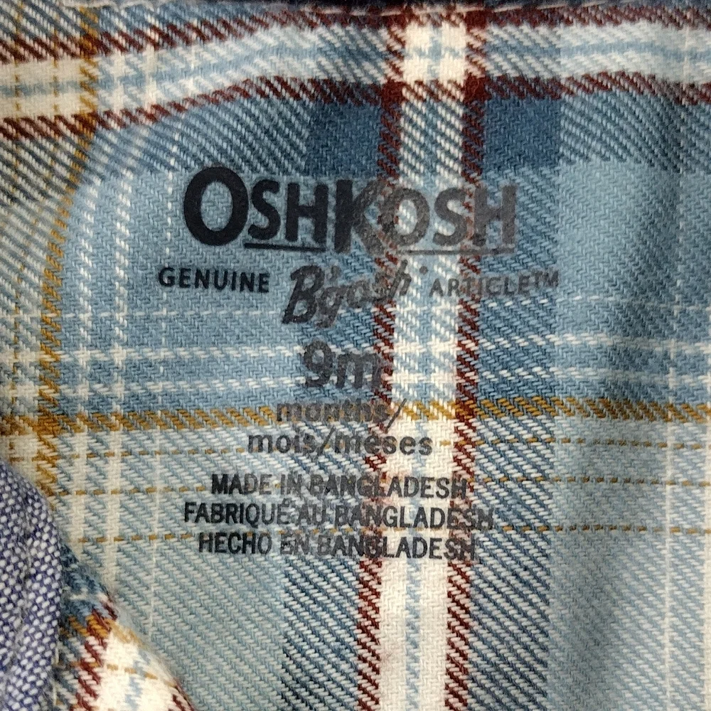 NWT OshKosh B'gosh Baby Boy Plaid Button-front Bodysuit 9M Blue Western Retro